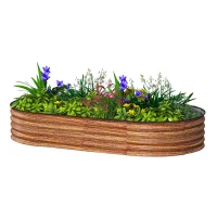 Outsunny 6' x 3' x 1' Large Outdoor Planter Box, Galvanized Raised Garden Bed with Metal Plant Stake, Brown(m-2)