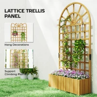 Outsunny Wooden Raised Garden Bed with Lattice Trellis, Outdoor Elevated Planter Box with Drainage Holes for Climbing Plants(m-4)