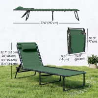 Outsunny Folding Lounge Chair, Adjustable Chaise Lounge with Headrest, Reclining Lounger Cot for Camping, Hiking, Green(m-3)