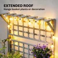 Outsunny Wooden Raised Garden Bed with Trellis and Roof, Elevated Planter Box with 2 Shelves, Drainage Hole and Liner, Grey(m-5)