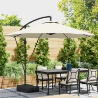 Outsunny 10FT Cantilever Umbrella with Fillable Base, Wind Strap and Cover, Offset Hanging Umbrella with Crank, Cream White(m-8)