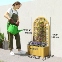 Outsunny Wooden Raised Garden Bed with Lattice Trellis, Outdoor Elevated Planter Box with Drainage Holes for Climbing Plants(m-3)