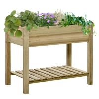 Outsunny Elevated Planter Box with Legs and Storage Shelf, Raised Garden Bed, Elevated Wooden Planter Box, Green(m-11)