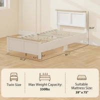 HOMCOM Twin Bed Frame with Headboard, Modern Platform Bed Frame with Wooden Slats, No Box Spring Needed, Easy Assembly, White(m-3)
