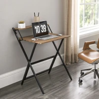 HOMCOM Folding Computer Desk, 27.6" Foldable Desk with Monitor Shelf for Small Space, Home Office, Study, Easy Assembly, Walnut(m-8)