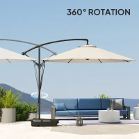 Outsunny 10FT Cantilever Umbrella with Fillable Base, Wind Strap and Cover, Offset Hanging Umbrella with Crank, Cream White(m-9)