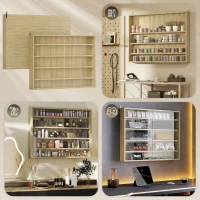 HOMCOM 5-Tier Display Cabinet, Wall-Mounted Display Case with 2 Glass Doors and Adjustable Shelves, Oak(m-7)