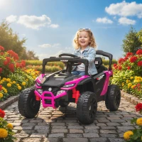 Qaba 12V Kids Ride On Truck with Dual Motors, Rear Suspension, Remote Control for 3-8 Years Boys Girls, Pink(m-2)