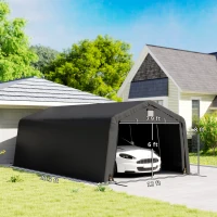 Outsunny Carport 12' x 20' Portable Garage, Heavy Duty Car Port Canopy with Ventilation Windows and Large Roll-up Door, Black(m-3)