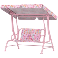 Qaba Kids Patio Swing, 2-Seater Outdoor Porch Swing with Safety Belt and Adjustable Canopy for Backyard Garden, Pink