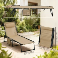 Outsunny Outdoor Folding Chaise Lounge, Reclining Lounge Chair with Adjustable Backrest and Removable Pillow, Beige(m-3)