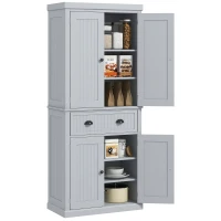 HOMCOM 72" Traditional Kitchen Pantry Cabinet, Freestanding Tall Storage Cabinet with 4 Doors, Drawer and 3 Adjustable Shelves for Dining Room, Gray(m-11)