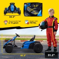 Qaba 24V Electric Go Kart with Dual 150W Motors, Adjustable Seat & 11.2MPH High Speed, Slow Start, 5-Point Harness, Blue(m-3)