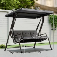 Outsunny 3-Seat Patio Swing Chair, Outdoor Swing Glider with Adjustable Canopy, Removable Thicken Cushion, and Weather Resistant Steel Frame, for Garden, Poolside, Backyard, Black(m-3)