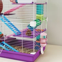 PawHut 5 Tiers Hamster Cage Portable with Exercise Wheels Play Tube Water Bottle Dishes House Ladder for Gerbils, Purple(m-9)