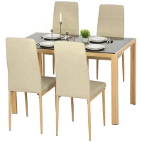 HOMCOM 3-Piece Rectangular Glass Kitchen Table and Chairs with Metal Frame and Faux Leather Upholstery for Dining Room(m-2)