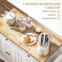 HOMCOM Kitchen Island Cart with Rubber Wood Top, Rolling Kitchen Island Table on Wheels with Drawers, Adjustable Shelves, Spice Rack and Towel Rack for Dining Room, White(m-4)