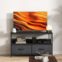 HOMCOM TV Stand with Charging Station, TV Table with 2 Foldable Linen Drawers and Open Shelf for 47 Inch Television, Black(m-10)