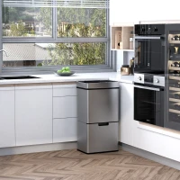 HOMCOM Sensor Trash Can, 19 Gallon Stainless Steel Kitchen Garbage Can with 3 Compartments, Removable Inner Buckets, Silver(m-8)