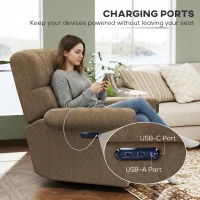 HOMCOM Power Recliner Chair, Fabric Upholstered Recliner Chair with USB Ports, Swivel and Rocking Function, Footrest(m-7)