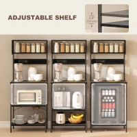 HOMCOM Baker's Rack with Charing Station, Microwave Shelf with Power Outlet, USB Charger and 5 Hooks, Black(m-5)