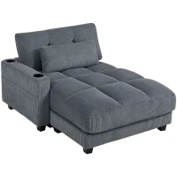 HOMCOM 58" Chaise Lounge Indoor, Oversized Corduroy Sofa Bed with 2 Cup Holders, Pillow, Deep Seat Sleeper Couch, Dark Grey(m-11)