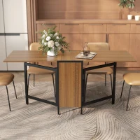 HOMCOM Multi-use Foldable Table with Hideaway Shelves, Drop Leaf Table for Kitchen, Dining, Study and Office, Brown(m-9)