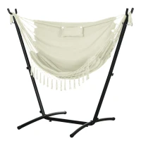 Outsunny Patio Hammock Chair with Stand, Outdoor Hammock Swing Hanging Lounge Chair with Side Pocket and Headrest, Cream(m-2)