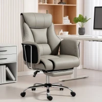 HOMCOM Reclining Office Chair, Overstuffed Executive Desk Chair with High Back, PU Leather, Footrest, Swivel Wheels, Grey(m-11)