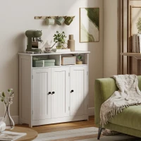 HOMCOM Bathroom Floor Cabinet, Freestanding Bathroom Storage Unit with 3 Doors, 2 Open Shelves and Adjustable Shelf, White(m-9)