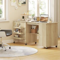 HOMCOM Sewing Machine Table with Drop Leaf, Folding Craft Table with 2 Doors and Adjustable Shelf for Small Spaces, Natural(m-9)