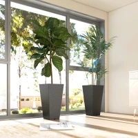 Outsunny 23" Tall Planters Set of 2, Indoor Outdoor Stackable Taper Planters with Marble Finish and Drainage Holes, Black(m-10)