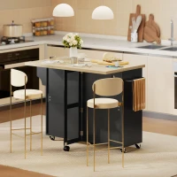 HOMCOM Kitchen Island with Storage, Rolling Kitchen Cart with Charging Station, Drop Leaf, Spice Rack, Towel Rack, Drawers(m-1)