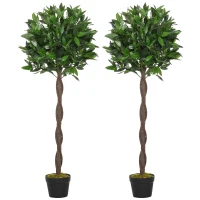 Outsunny 4FT Artificial Laurel Tree Set of 2, Lifelike Fake Plant with 564 Leaves, Potted Fake Plant for Home Office Decor, Green(m-2)