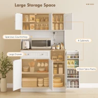 HOMCOM 68" Pantry Cabinet with Charging Station, Kitchen Storage Cabinet with Microwave Stand, 4 Door Racks, White(m-4)