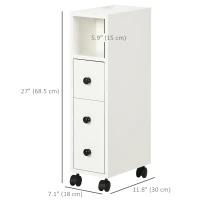 kleankin Slim Bathroom Cabinet with Wheels, Narrow Bathroom Storage Cabinet with Door, Drawer and 2 Open Compartments, White(m-3)