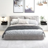 HOMCOM Floating Nightstand Set of 2, Wall Mounted Bedside Table with Drawer and Shelf, Small Night Stand for Bedroom, Black(m-7)