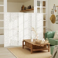 HOMCOM 6 Panel Room Divider, 5.6 FT Lightweight Folding Privacy Screen with Geometric Pattern for Living Room, Bedroom, White(m-1)