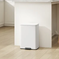 HOMCOM 5.3 Gallon/20 L Garbage Bin with Soft Close Lid, Trash Can with Removable Inner Bucket for Kitchen, Office, Cream White(m-8)