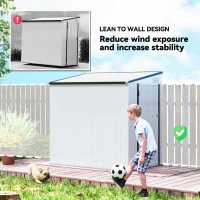 Outsunny 4.3' x 6.3' Outdoor Storage Shed Lean to Shed Outdoor Metal Tool Shed with Lockable Door and Air Vents, White(m-6)