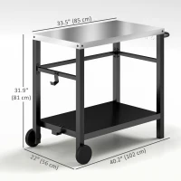 Outsunny Outdoor Grill Dining Cart with Stainless Steel Tabletop, 2-Shelf BBQ Movable Pizza Oven Stand with Wheels, Charcoal Grey(m-3)