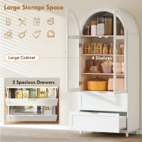 HOMCOM Arched Kitchen Pantry Cabinet, 71" Tall Farmhouse Kitchen Storage Cabinet with Shelves, 2 Drawers, Acrylic Doors, White(m-5)