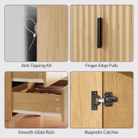 HOMCOM Modern Wardrobe Closet, Freestanding Armoire with Soft-Close Doors, 2 Drawers and Hanging Rod for Bedroom, Natural(m-7)