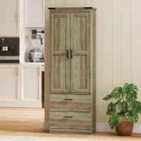 HOMCOM 67" Tall Kitchen Pantry Storage Cabinet, Kitchen Pantry Cabinet with Doors, Drawers and Adjustable Shelves, Grey Brown(m-8)