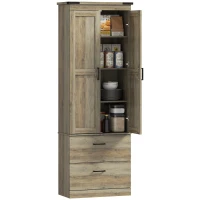 HOMCOM 67" Tall Kitchen Pantry Storage Cabinet, Kitchen Pantry Cabinet with Doors, Drawers and Adjustable Shelves, Grey Brown(m-11)