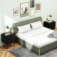 HOMCOM Modern Bedside Tables Set of 2, 2 Pieces Nightstands with 2 Storage Drawers and Steel Legs for Bedroom, Black Wood Grain(m-9)