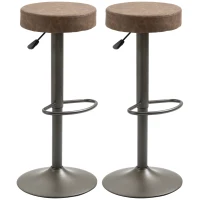 HOMCOM Modern Adjustable Bar Stools Set of 2, Swivel Barstool with Footrest, PU Leather Round Top for Kitchen, Brown(m-2)