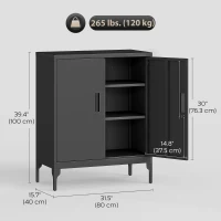 HOMCOM Office Storage Cabinet with Lock, Filing Cabinet with Adjustable Shelves and Doors for Home Office, Garage, Black(m-3)