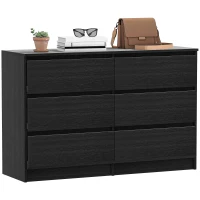 HOMCOM Wide Chest of Drawers, 6 Drawer Dresser for Bedroom, Living Room, Hallway, Modern Clothes Storage Organizer, Black(m-11)