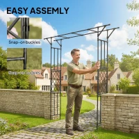 Outsunny Garden Arch, PE-Coated Steel Outdoor Trellis Arbor for Climbing Plants, Wedding Arch, 70.9" x 15.7" x 84.6", Black(m-6)